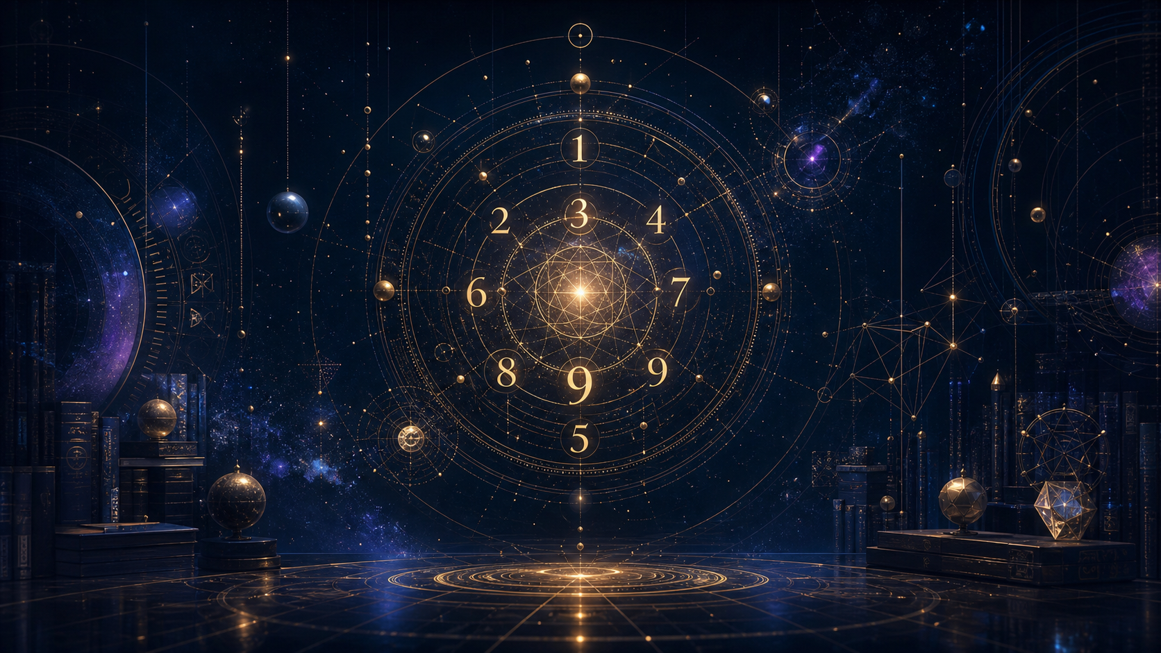 数字と星図が重なる数秘術の学習イメージ